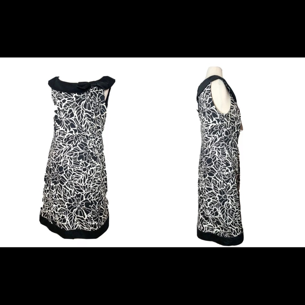 Tahari Black White Floral Paisley Bow Dress 8